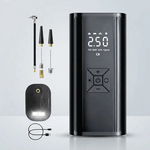 Inflador Compresor Aire Portátil 150 Psi 6000mah Power Bank Negro