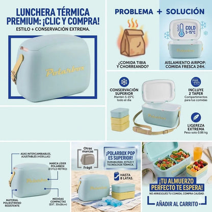 Bolso Termico Estilo Retro Portatil 6 Lts Tapers Incluidos Celeste/amarillo