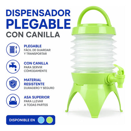 Dispensador De Agua Plegable Canilla Portátil Bidón Camping Verde O Azul