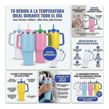 Vaso Termico Acero Inoxidable 1200ml Sorbito Tapa Ergonomico Amarillo Con Azul Bicolor / Mate