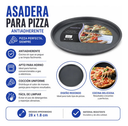Asadera Molde Pizza Antiadherente Redonda 28cm Cocina Negro