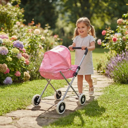 Coche Para Muñeca Plegable Capota Metal Rosado 57cm Rosa