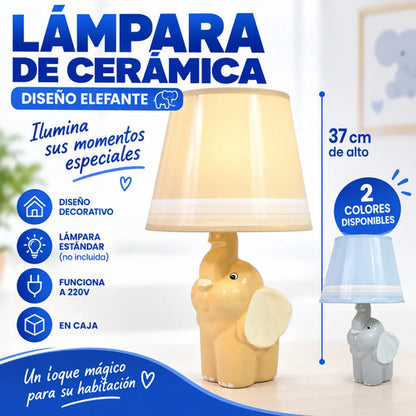 Lámpara Mesa Cerámica Elefante Infantil 37cm Velador Beige