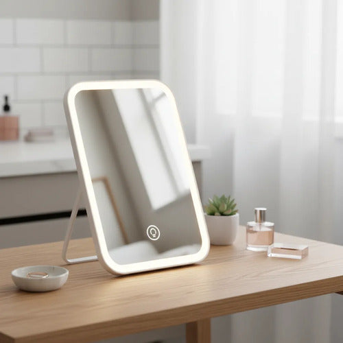 Espejo Luz Led Tactil Usb 3 Niveles Angulo Ajustable Blanco Blanco