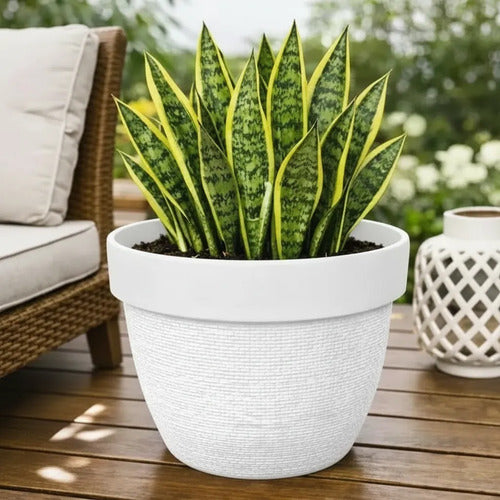 Maceta Plástica Decorativa Texturizada Redonda 25cm Ladrillo Blanco