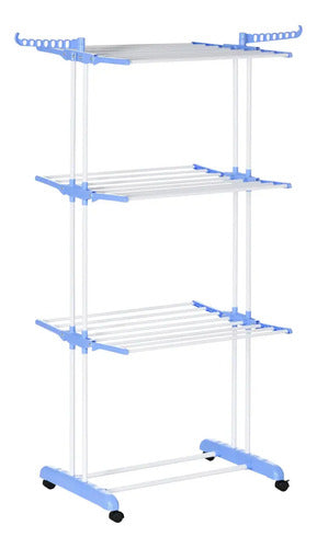 Tender Tendedero Vertical Importbaires Plegable De 3 Niveles Percheros Adicionales Y Base Para Calzados Con Ruedas Blanco/azul