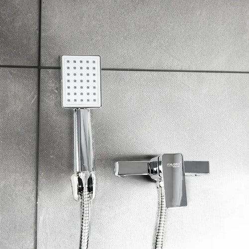 Monocomando Ducha Baño Tubular Mezcladora Manguera Telefono Plateado Brillante