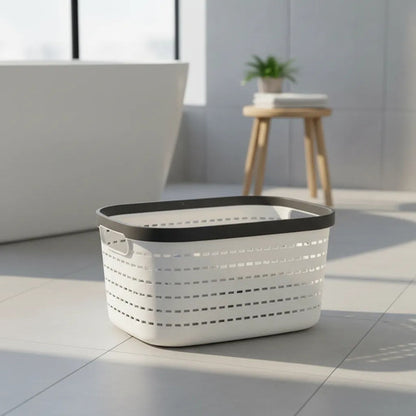 Canasto Cesto Plástico Rectangular Calado Organizador 36.5cm Blanco