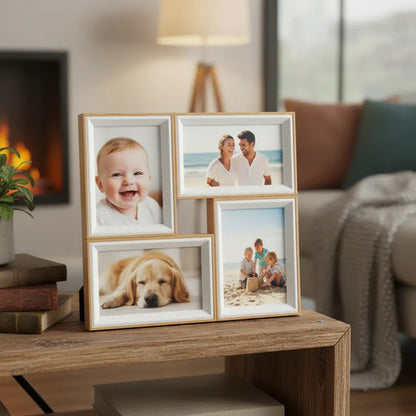Portarretrato Múltiple Marco Varias Fotos 29x29.5cm Hogar Madera Y Blanco