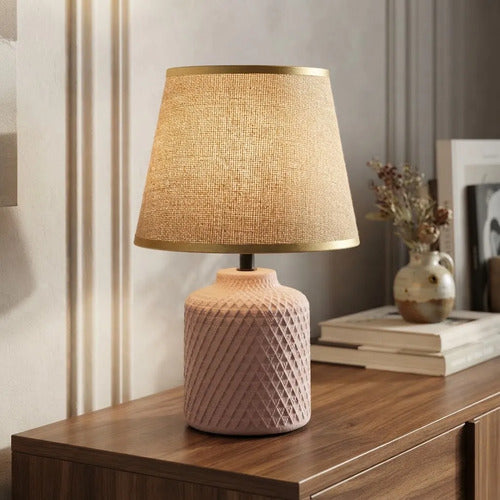 Lámpara Mesa Cerámica Texturizada Velador E27 33cm Beige