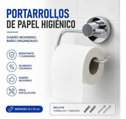 Soporte Portarrollos Papel Higienico Para Baño Pared Rollo Plateado