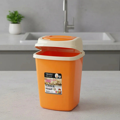 Cesto Papelera Plástica Tapa Vaivén 12l Residuos Basura Naranja