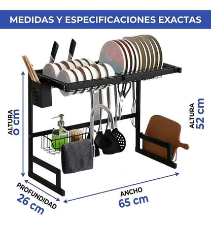 Organizador Escurridor Cocina Sobre Bacha 2 Nivel 65x52x26cm Negro