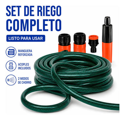 Set/kit De Riego Manguera Jardin 10m Reforzada Acoples 3/4