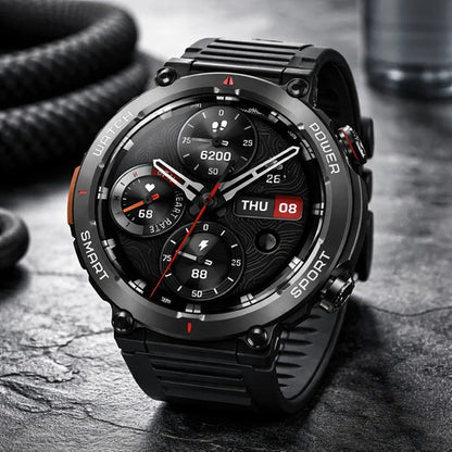 Reloj Inteligente Smartwatch Pantalla Tactil 1.45 Pulgadas Negro Mate Polímero Reforzado Malla Deportiva Negro Con Detalles En Gris Gris Plomo / Negro Metalizado Acabado Pvd