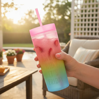 Vaso Acrílico Tapa Sorbito 500ml Multicolor Frase Liviano Multicolor