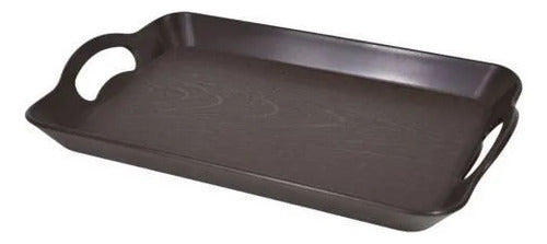 Bandeja Plástica Rectangular Asas 42x29cm Liviano Resistente Marrón