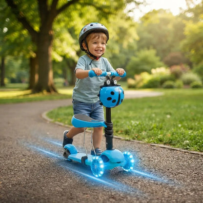 Scooter Tripatín Infantil 2 En 1 Asiento Luces Desmontable Celeste