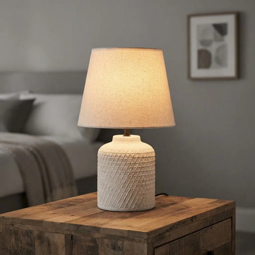 Velador Lámpara Mesa Cerámica Texturizada E27 33cm Crema