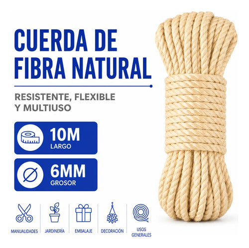 Cuerda Soga Fibra Natural Multiuso 10m 6mm Jardinería Color Natural