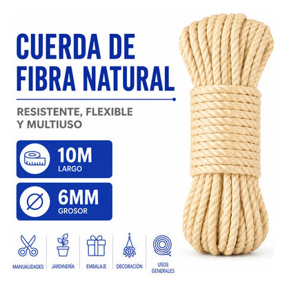 Cuerda Soga Fibra Natural Multiuso 10m 6mm Jardinería Color Natural