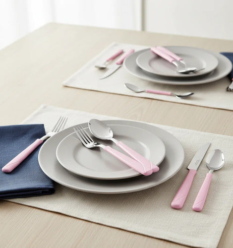 Set Juego De Cubiertos X24 Piezas Pote Acero Inoxidable Rosa