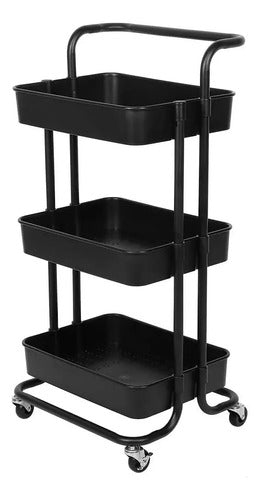 Carro Organizador Almacenamiento Metálico C/ruedas 3 Niveles Color Negro