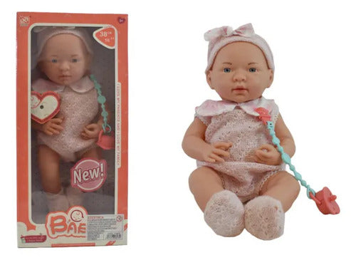 Muñeco Bebé Realista 38cm Chupete Sonidos Vestimenta Crochet
