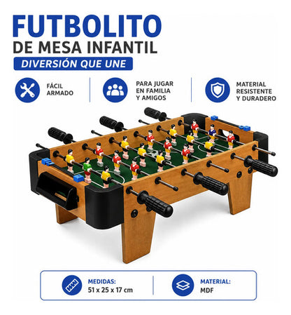 Futbolito Metegol Mesa Infantil Mdf Fácil Armado 51x25x17cm Marrón