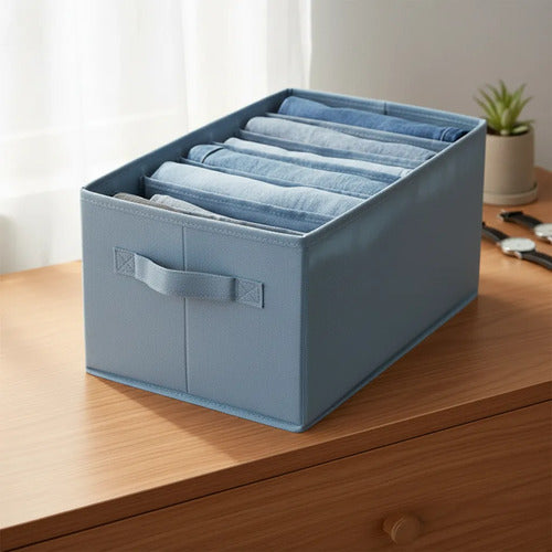 Caja Organizadora Tela 7 Compartimientos Portareloj Plegable Celeste