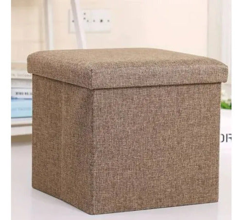 Puff Organizador Baul Taburete Plegable Tapa Acolchada 38cm Marrón Liso