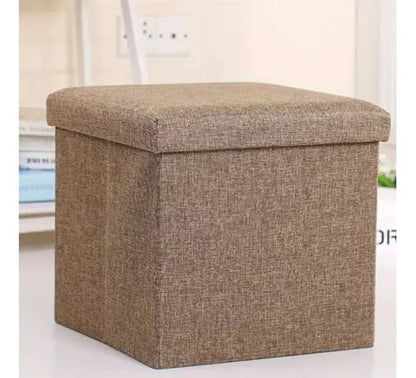 Puff Organizador Baul Taburete Plegable Tapa Acolchada 38cm Marrón Liso