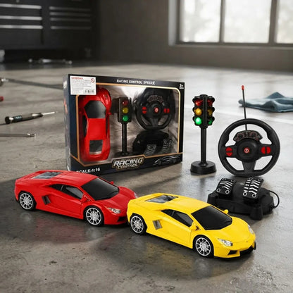 Auto Rc Volante Pedalera Escala 1:16 Semáforo Luz Sonido Rojo