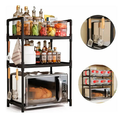 Organizador Rack Negro Cocina 3 Niveles Mesada Estante Microondas Veoquiero