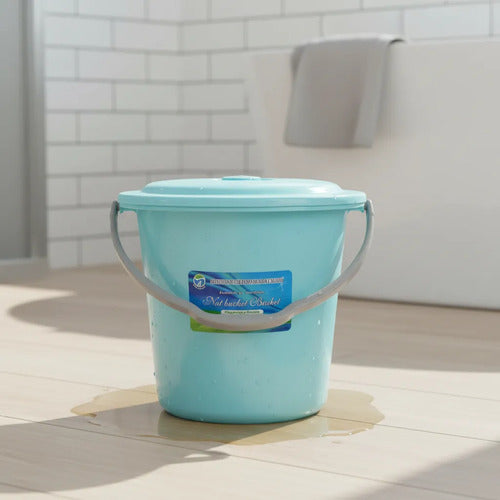 Balde Plástico Tapa Asa 29x30cm Multiuso Manija Baño Jardin Celeste