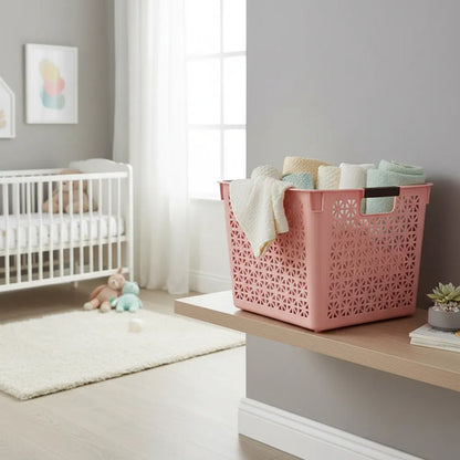 Canasto Plástico Multiuso Organizador Con Asas 35x27x21cm Rosa