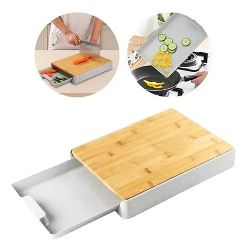 Tabla De Picar De Madera Bambu Con Cajon Deslizante Cocina Tabla De Picar Marrón