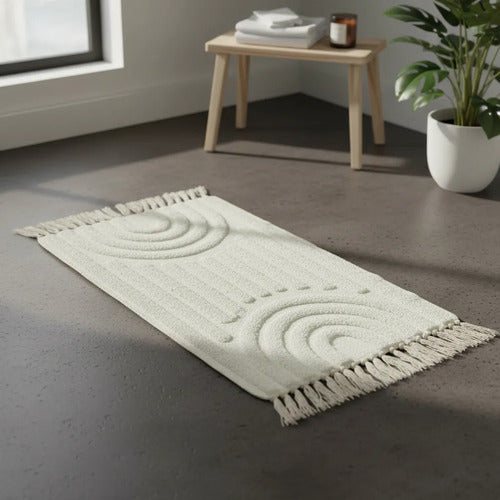 Alfombra Bohemia Algodón Decorativa 60x90 Geométrica Boho 90 Cm 60 Cm Crema