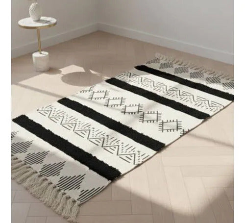 Alfombra Bohemia Decorativa Algodón Flecos Geométrica 140cm 140 M 60 M Aleatorio