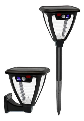 X2 Lampara Solar Exterior Foco Farol Led Estaca Jardin Negro