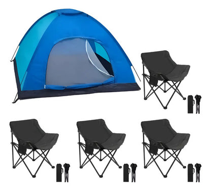 Carpa Camping 3 A 4 Personas + 4 Sillas Plegables Con Funda Aleatorio