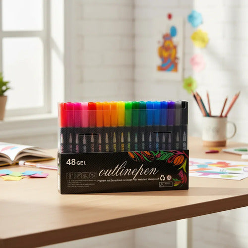 Set X48 Marcador Doble Línea Contorno Metalizado Brillantina Aleatorio