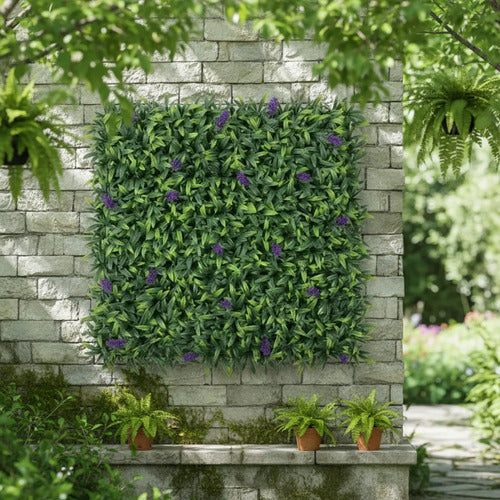 Panel Hojas Follaje Artificial Decorativo 50x50cm Lavanda Follaje Con Lavanda Verde