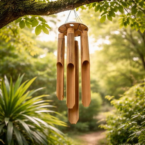 Adorno Llamador Viento Colgante Bambu Sonoro Jardin 85cm Marrón