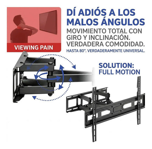 Soporte Tv 32 A 75 Pulgadas Para Pared Movil Inclinable Negro