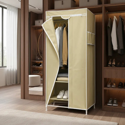 Ropero Guardarropas Organizador De Tela Percheros Estante Beige