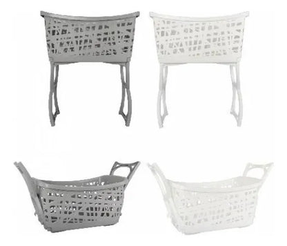 Canasto Ropa Plegable Patas Altura Cesto Hogar Baño Lavadero Blanco Calado