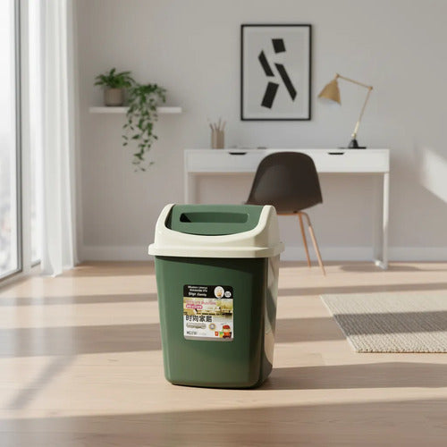 Papelera Plástica Cesto Residuos Basurero Tapa Vaivén 12l Verde