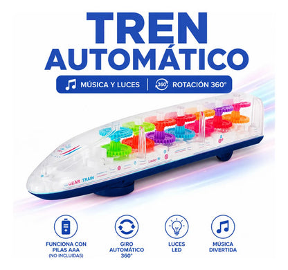Tren Juguete Automático Transparente 360 Luz Música Vehiculo Tren Aleatorio