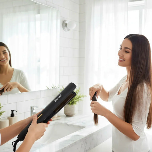 Plancha Pelo Kemei 60w 200c Temperatura Maxima Negro Set Negro Mate